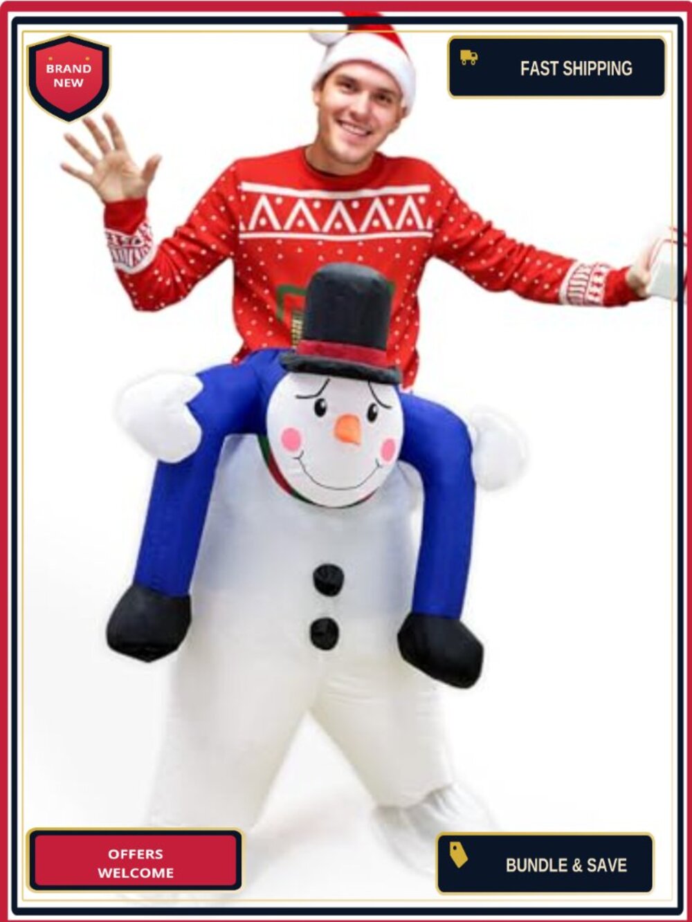Inflatable Snowman Christmas Costume Adult One Size Blow Up Suit